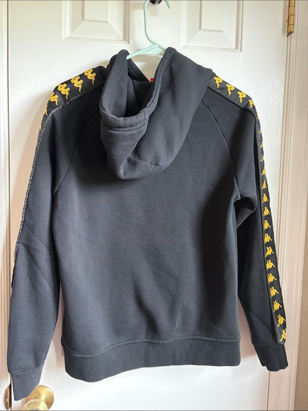Kappa Gently Worn Black Hoodie with Gold Logo Tape - Picture 6 of 10